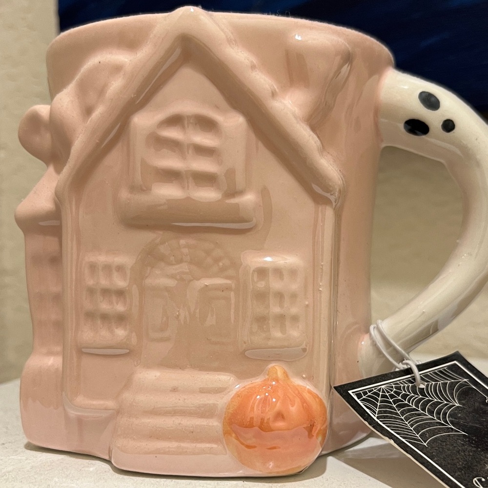 NWT Pink Haunted House Mug with Pumpkin and Ghost Handle